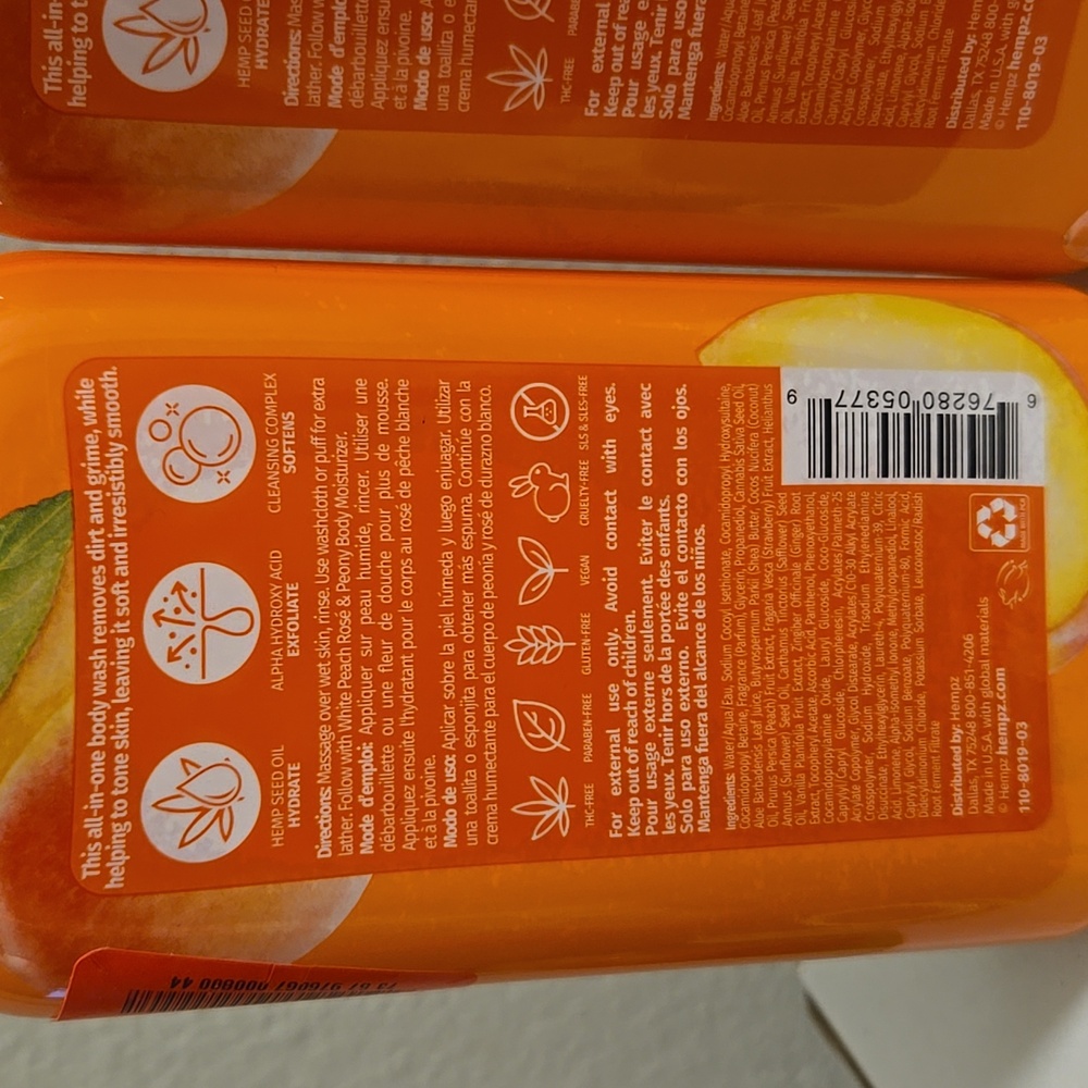 New And Sealed Hempz White Peach Rose And Peony Body Wash 2 17oz Bottles - Picture 4 of 5